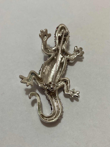 Broche Antigo Lagarto Prata Com Cristais Vermelhos Vienna