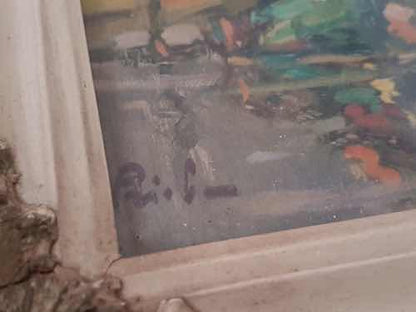 Antigo Quadro Pintura Óleo Paisagem Barco Assi Bela Moldura