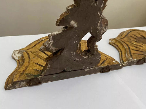 Peanha Antiga De Madeira / Suporte De Parede Par Dourado