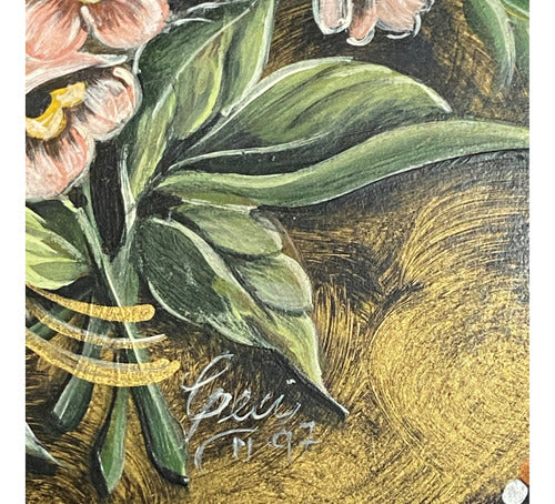 Prato Decorativo Em Cerâmica Pintura Flores Assinado Antigo