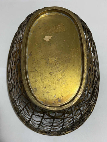 Antiga Cesta De Metal Com Alça Cor Dourada