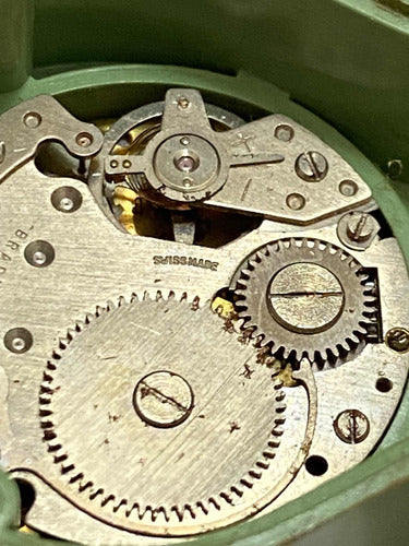 Relógio Antigo De Mesa Suíço Jung Com Pintura Pequeno Dourad