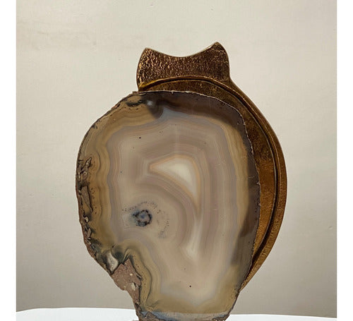 Escultura Coruja Dourada Pedra Agata