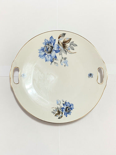 Prato Porcelana Maua Para Bolo Com Pintura Flores Antigo