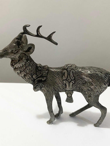 Escultura Antiga Alce Cervo Veado Rena Cor Prata