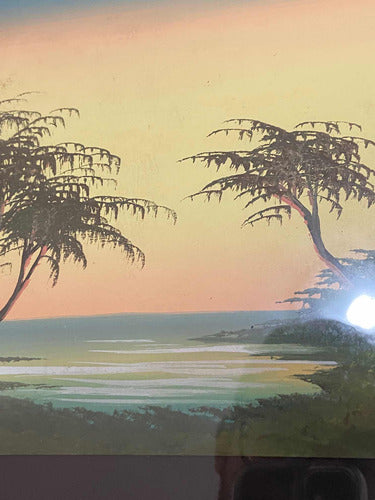 Quadro Antigo Pintura Litorânea Pôr Do Sol Assinado