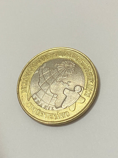 Moeda Brasil 1 real 1998 Direitos Humanos Bimetálico MBC