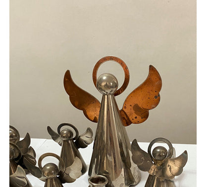 Conjunto Suporte Porta Vela antigo Anjos Banho Prata E Cobre