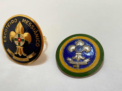 Broches Antigos Escoteiro Dourado E Prata