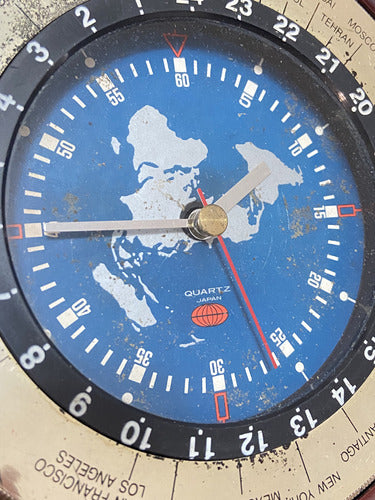 Relógio Antigo Livro World Globo Tochigi Token Japan Quartz