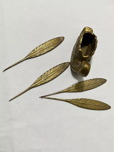 Antigo Tinteiro De Bronze Pato Penas