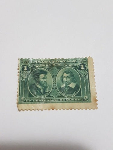 Selo Antigo Canada 1908 Quebec Tercentenary