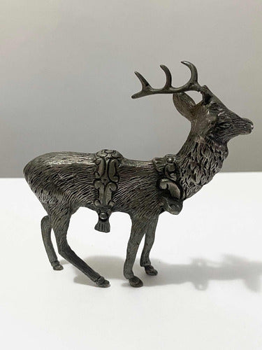 Escultura Antiga Alce Cervo Veado Rena Cor Prata
