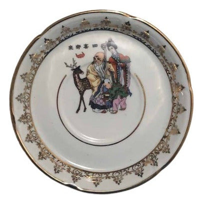 Prato Antigo De Porcelana Com Pintura Oriental