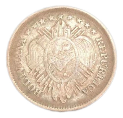Moeda Antiga De Prata 1889 Bolivia 20 Centavos