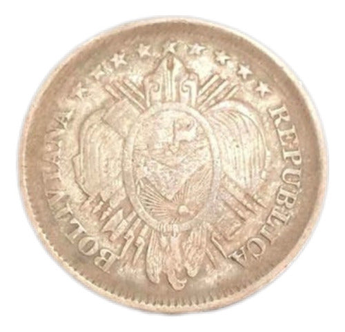 Moeda Antiga De Prata 1889 Bolivia 20 Centavos