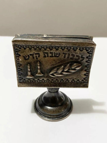 Porta Caixa Fósforo Antigo Prata Escrita Em Hebraico Shabat