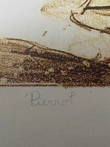 Quadro Gravura Antiga Assinada Pierrot 83 Palhaço Gato