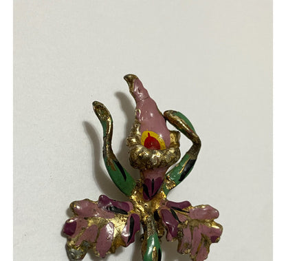 Broche Antigo Flor Dourado Pintura Colorida