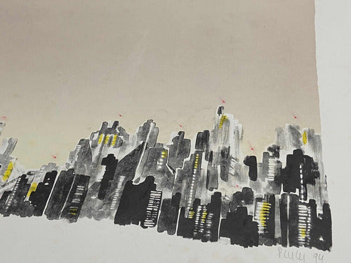 Quadro Gravura Antiga Cidade Prédios Assinada E Numerada