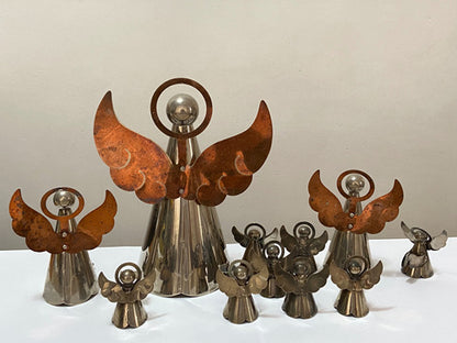 Conjunto Suporte Porta Vela antigo Anjos Banho Prata E Cobre