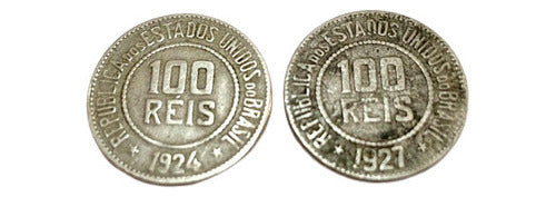 Lote 2 Antigas Moedas 100 Réis 1924 - 1927