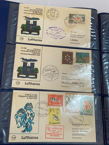 Coleção Cartões Postais Antigos Selos Lufthansa Avião