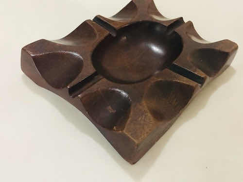 Cinzeiro Antigo De Mesa Em Madeira Nobre Anos 60 Peça Design