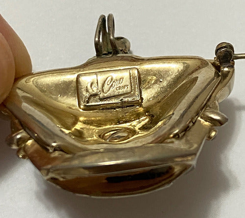 Broche Antigo Coroa Jubileu De Ouro Core Craft Com Pedras