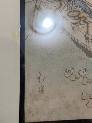 Quadro Com Pintura Japonesa Pássaros Barco Katsushika