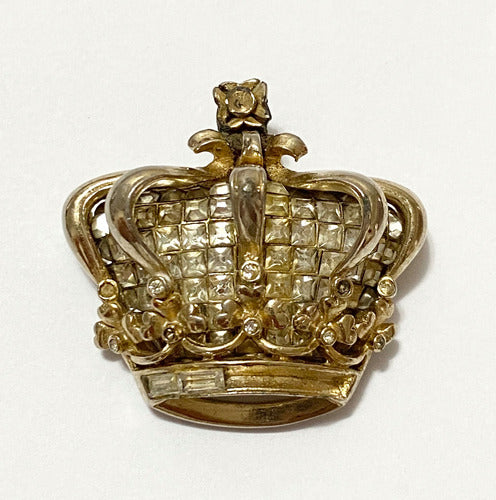 Broche Antigo Coroa Jubileu De Ouro Core Craft Com Pedras
