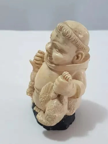 Antiga Escultura Figura Homem Asiatico Segurando Aves