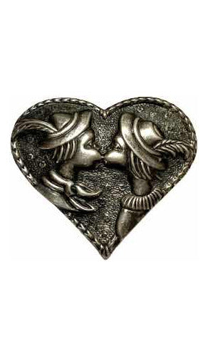 Antigo Broche Coração Beijo Cor Prata