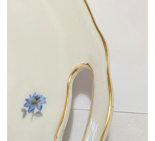 Prato Porcelana Maua Para Bolo Com Pintura Flores Antigo