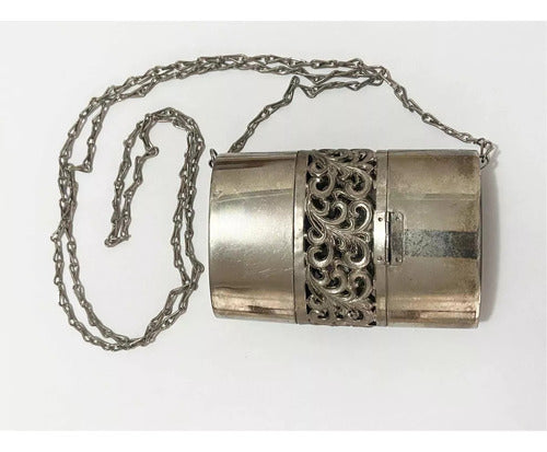Bolsa De Metal Antiga Cor Prata Com Detalhes