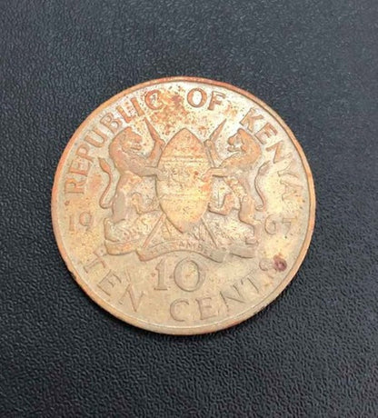 Moeda Antiga 1967 Kenia 10 Cents
