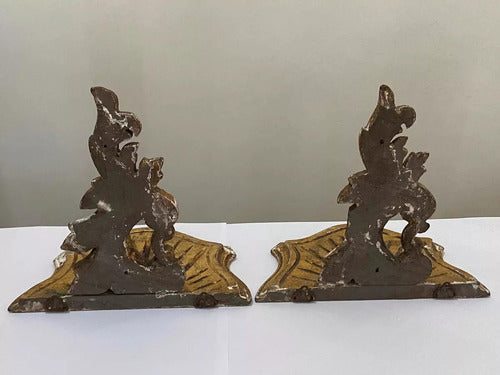 Peanha Antiga De Madeira / Suporte De Parede Par Dourado