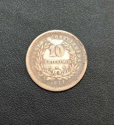 Moeda Antiga 1877 Uruguai 10 Centesimos Prata