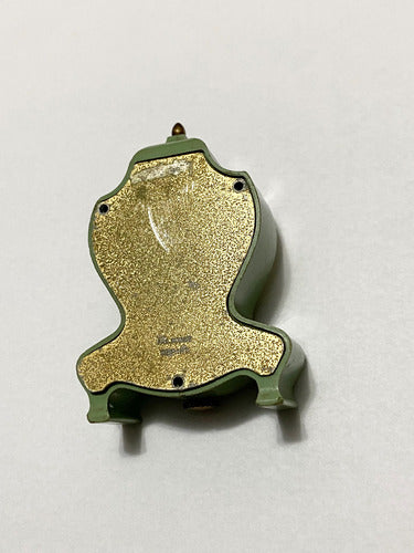 Relógio Antigo De Mesa Suíço Jung Com Pintura Pequeno Dourad