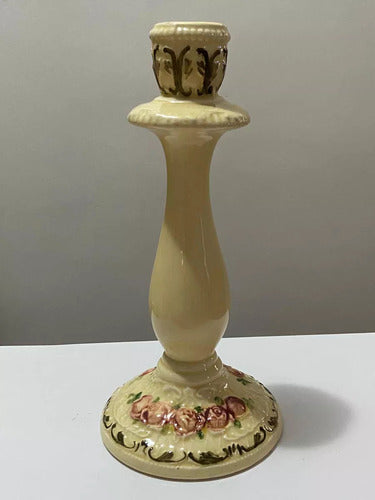 Castiçal De Porcelana Antigo Alemão Weiss Com Desenhos Flor