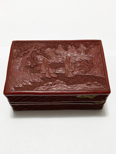 Caixa Antiga Porta Jóias Oriental Executada Em Laca Vermelha