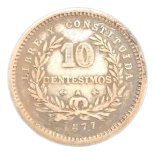 Antiga Moeda De Prata 1877 Uruguai 10 Centesimos