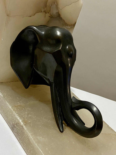 Antigo Aparador De Livros Elefante Em Bronze E Mármore