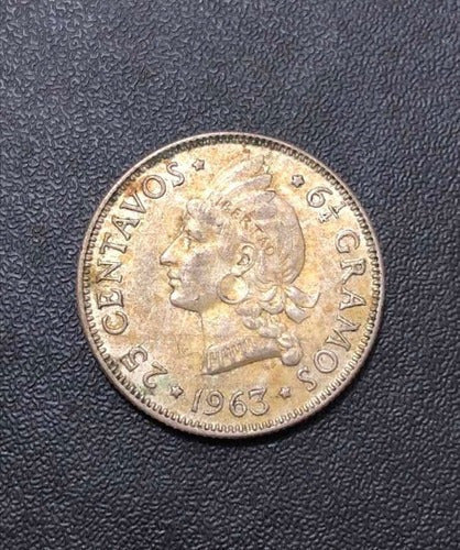 Moeda Antiga 1963 Republica Dominicana 25 Centavos