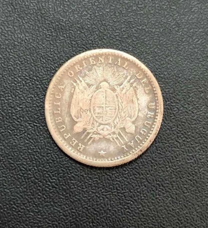 Antiga Moeda De Prata 1877 Uruguai 10 Centesimos