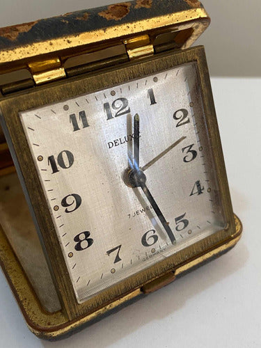 Relógio Antigo De Mesa Alemão Deluxe 7 Jewels Germany