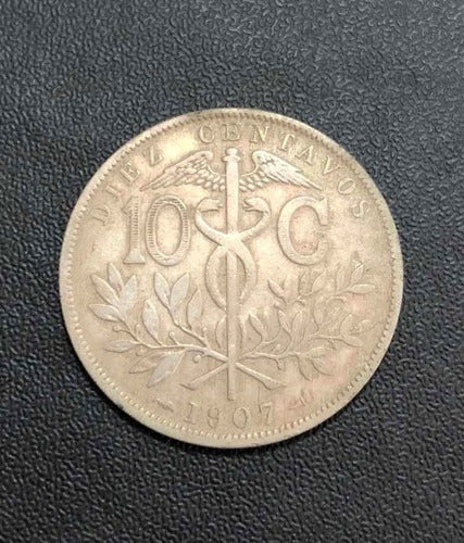 Moeda Antiga 1907 Bolivia 10 Centavos