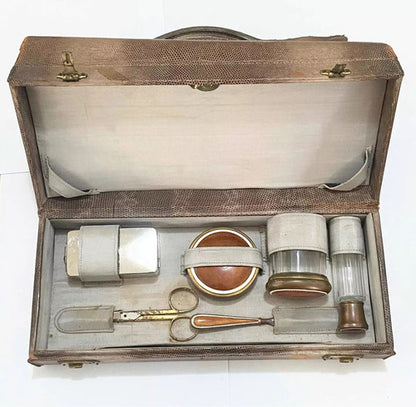 Antigo Conjunto Toucador Com Maleta De Couro Francesa Dec 30