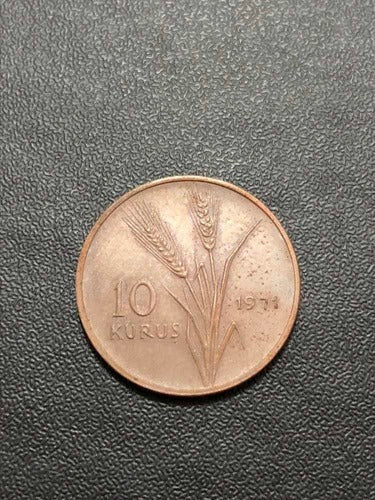 Moeda Antiga 1971 Turquia 10 Kurus Bronze