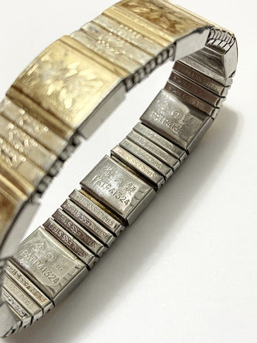 Pulseira Antiga Elástica Japão Com Desenhos Dourada E Prata